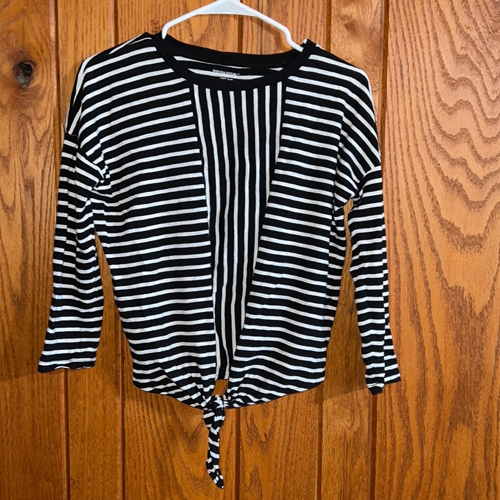 Banana Republic black white striped cropped tie top cozy slub size XS